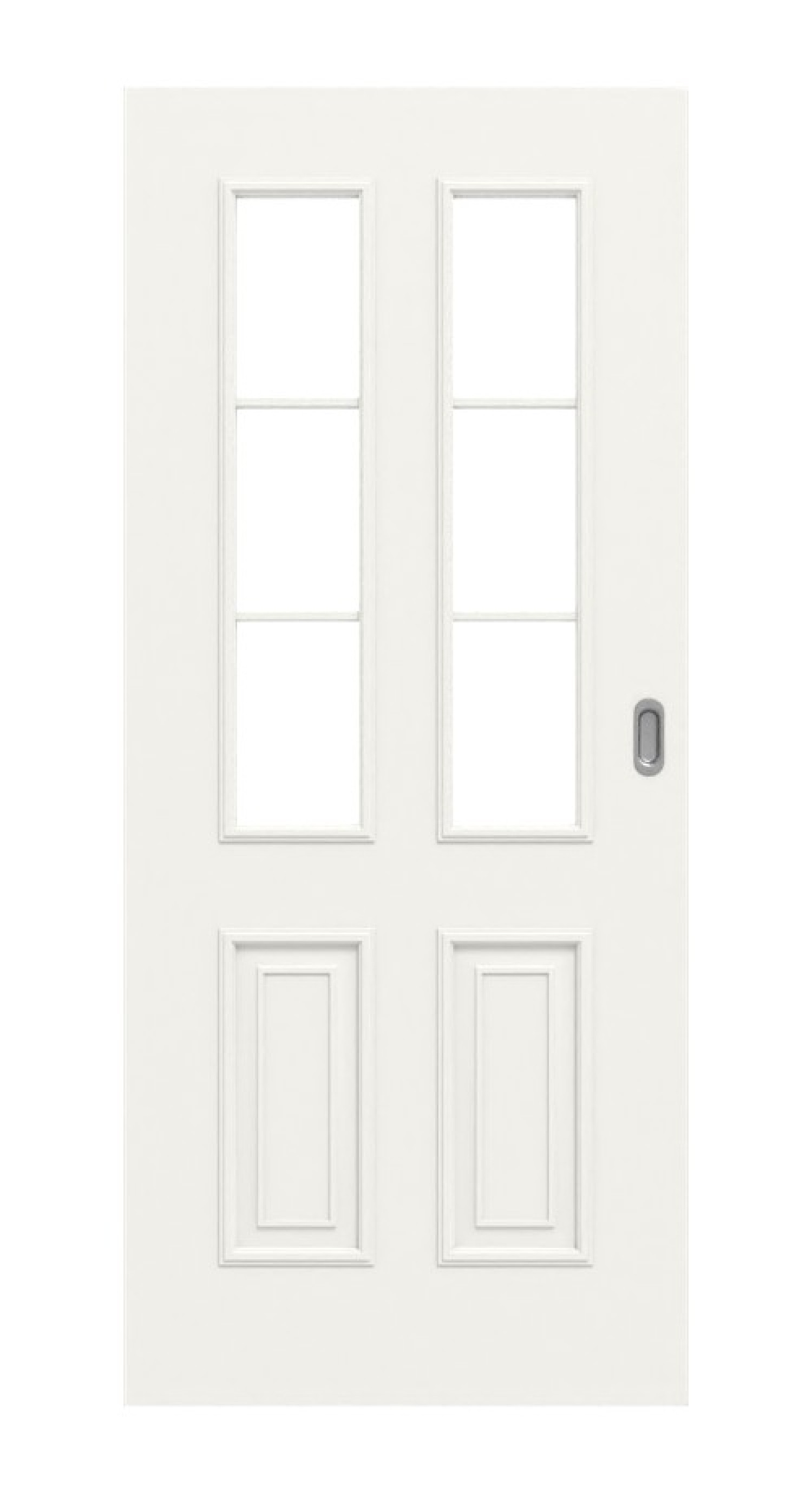 Widok z przodu drzwi przesuwnych Landhaus 4 LA Sprosse 1/3 Classic Białe lakierowane - Huga
