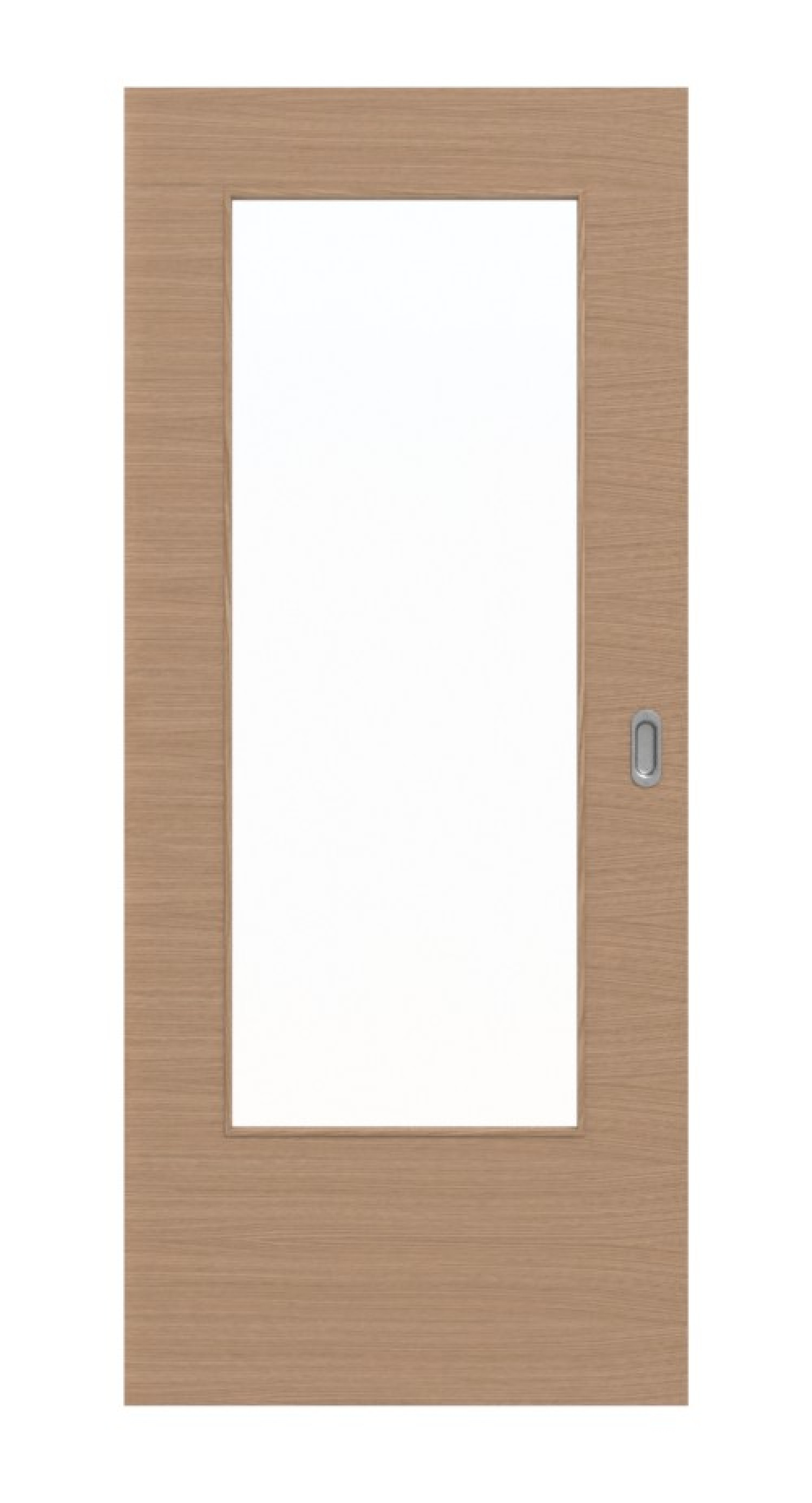 Front view of LEBO sliding door White Oak Matt Cross real wood veneer with light cutout 1 LA 16-40