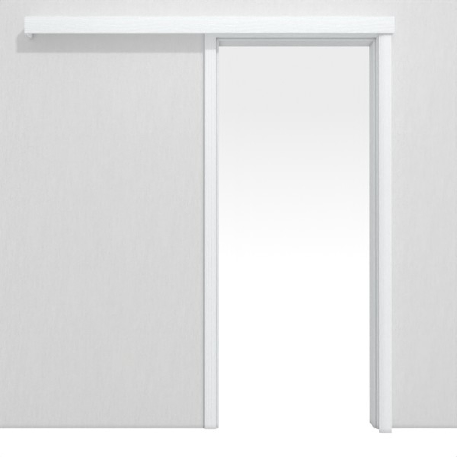 System drzwi przesuwnych Białe Folia dekoracyjna przed ścianą z ościeżnicą