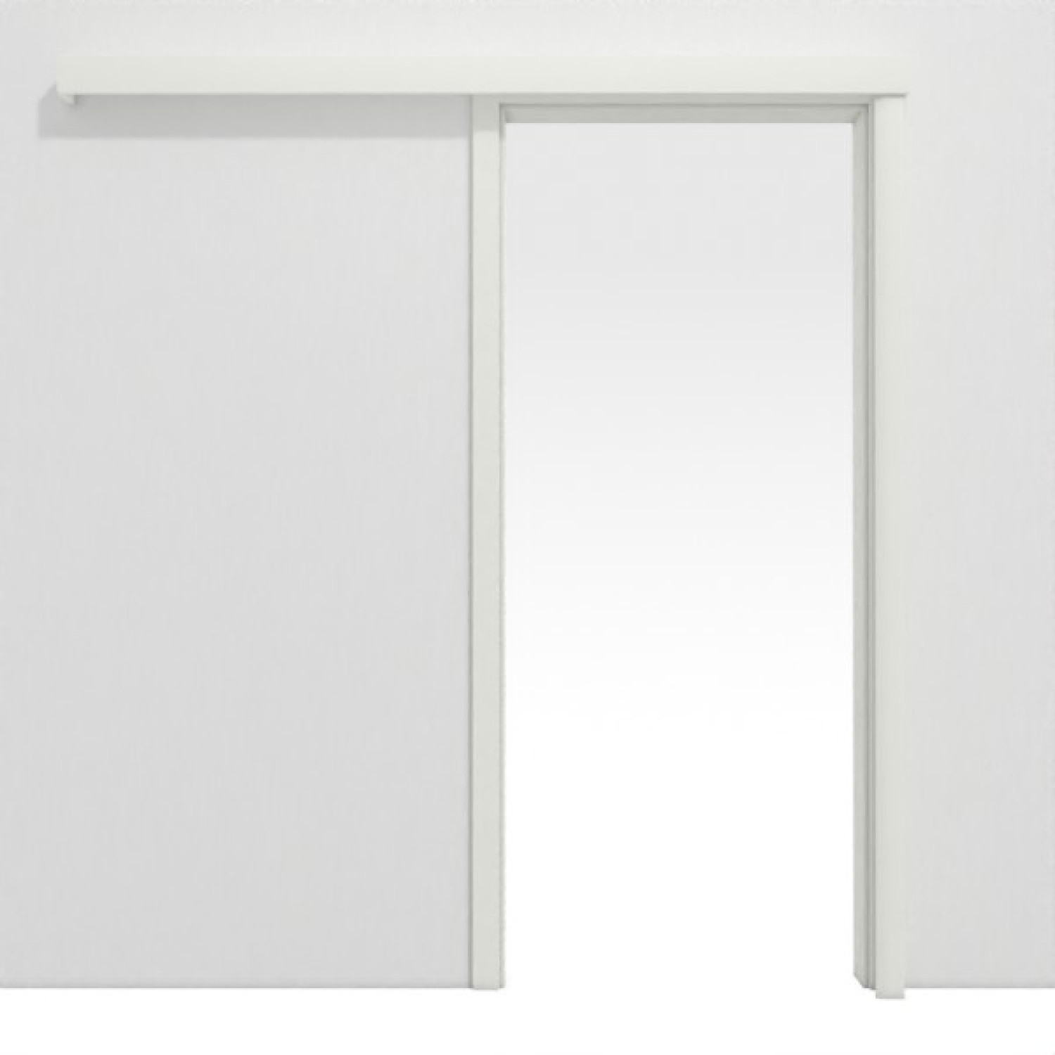 Widok z przodu systemu drzwi przesuwnych biegnącego przed ścianą Biały RAL 9003 CPL z ościeżnicą - Classen