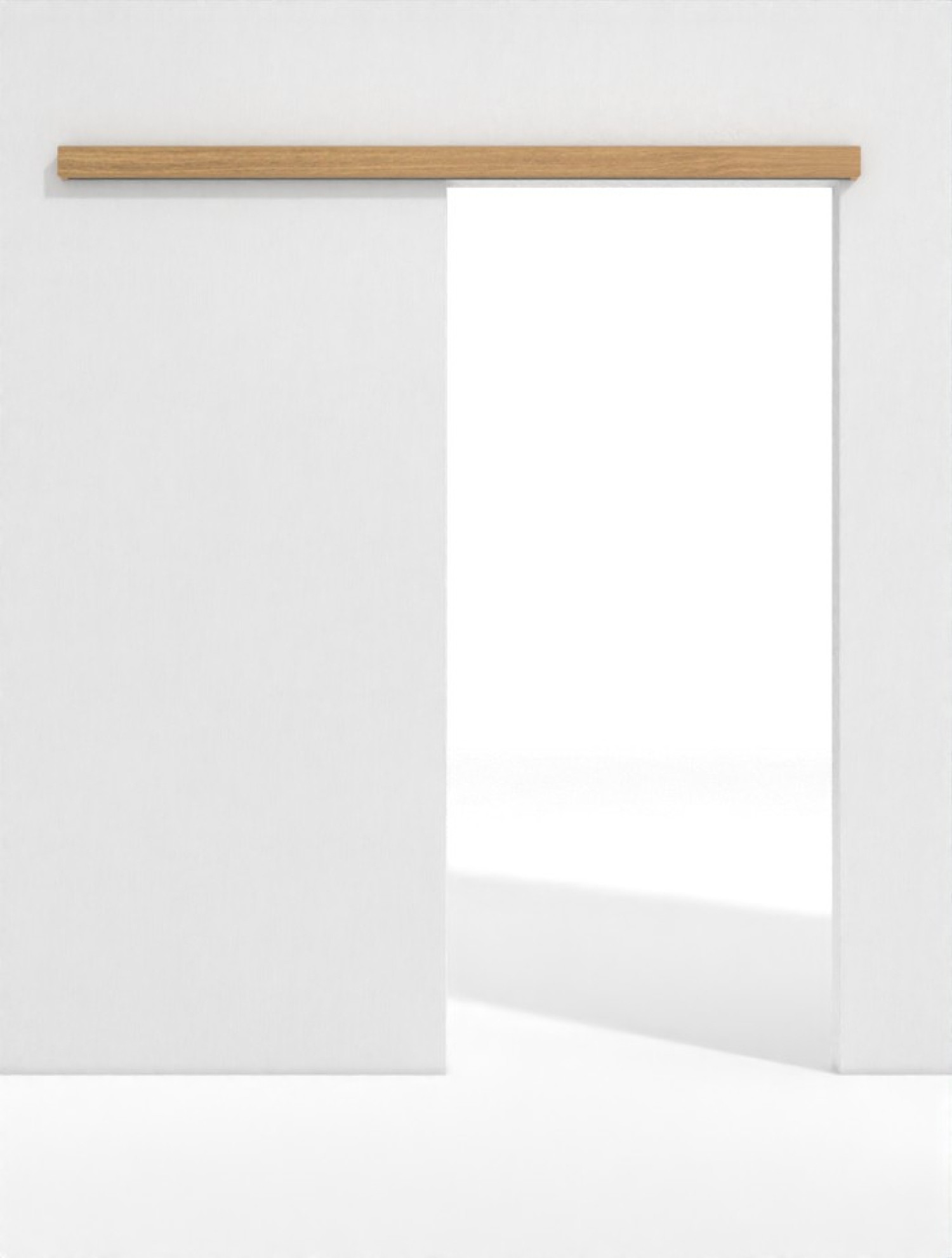 Frontowy obraz systemu drzwi przesuwnych PortaLit dąb jasny EIB310, montowany przed ścianą bez ościeżnicy - Westag