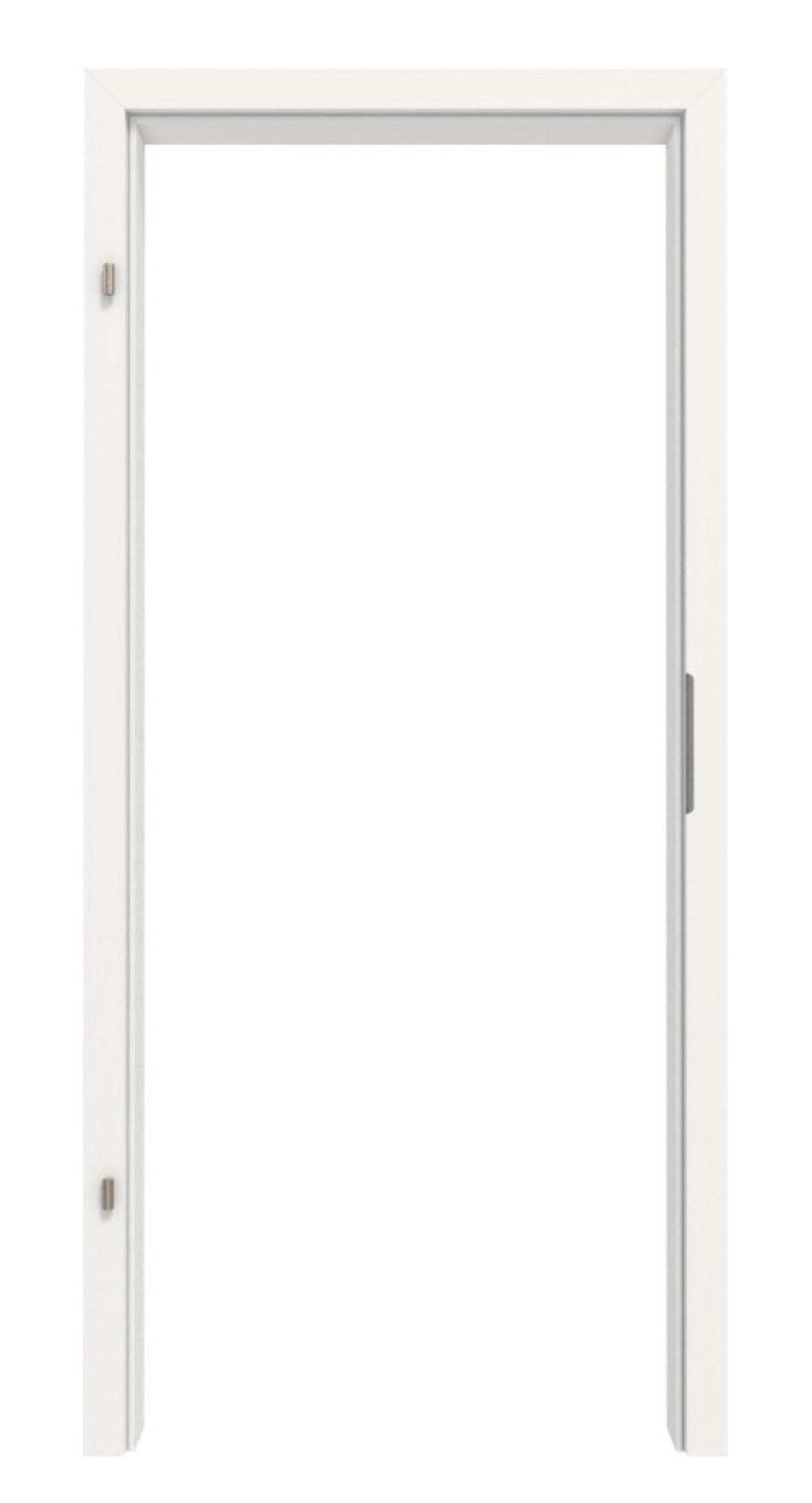 Frontansicht zewnętrznej ramy drzwi wejściowych do mieszkań w kolorze białym RAL 9016, lakierowana z prostą krawędzią - Huga