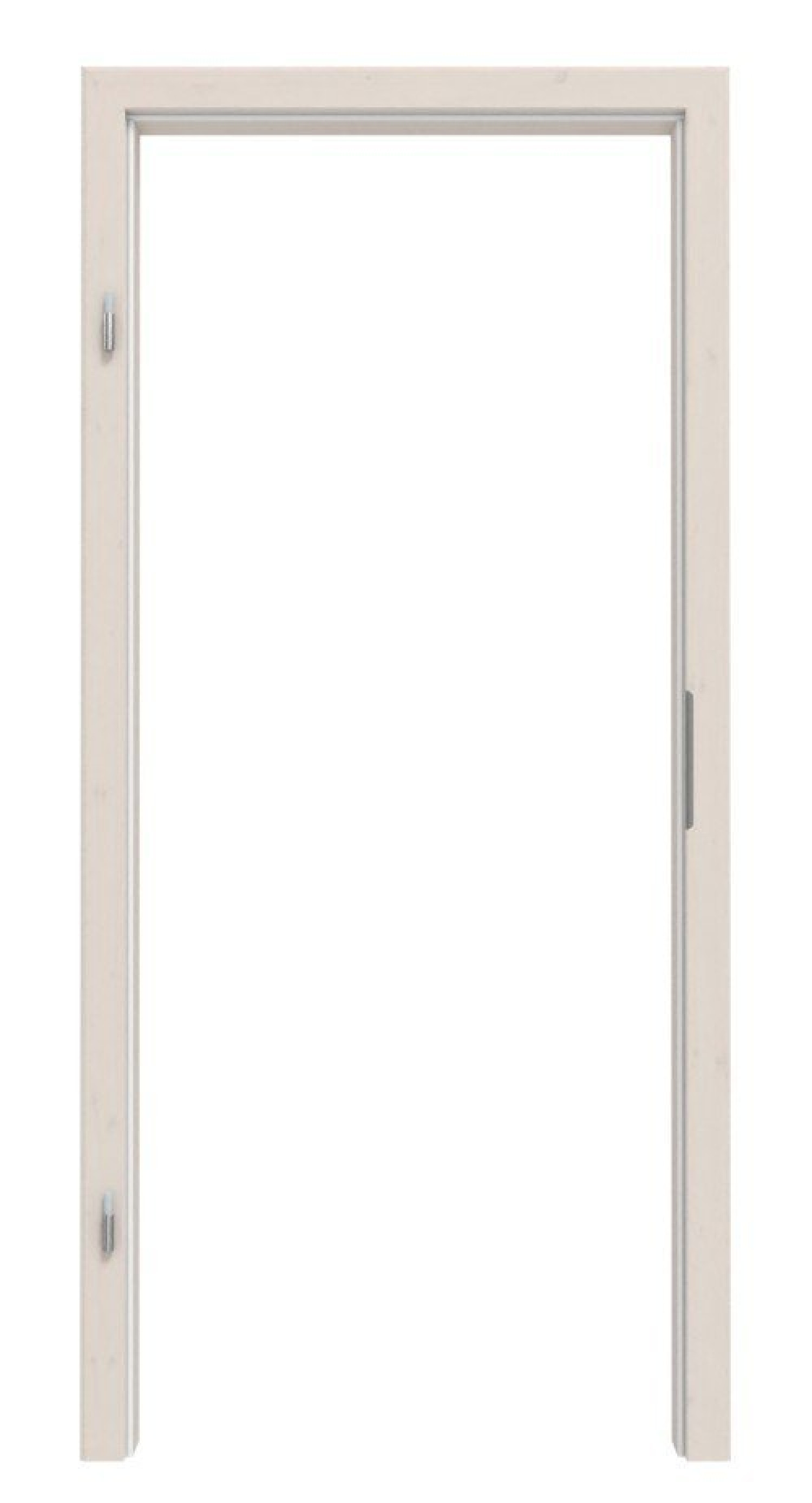 Widok z przodu masywnej ościeżnicy z sosny z sękami białą pigmentowaną z profilem skośnym A