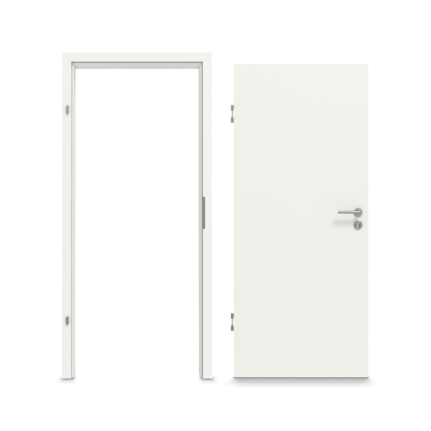 Kompletny widok zestawu drzwi dźwiękoszczelnych GARANT białe lakier RAL 9016 z ościeżnicą