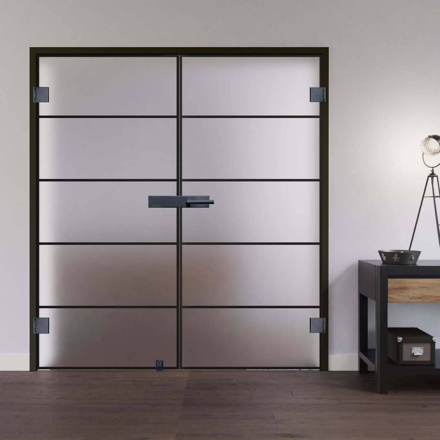 Widok Black Signature DFT 620 Satynowanej Szklanej Drzwi Podwójnych - Lienbacher Glas