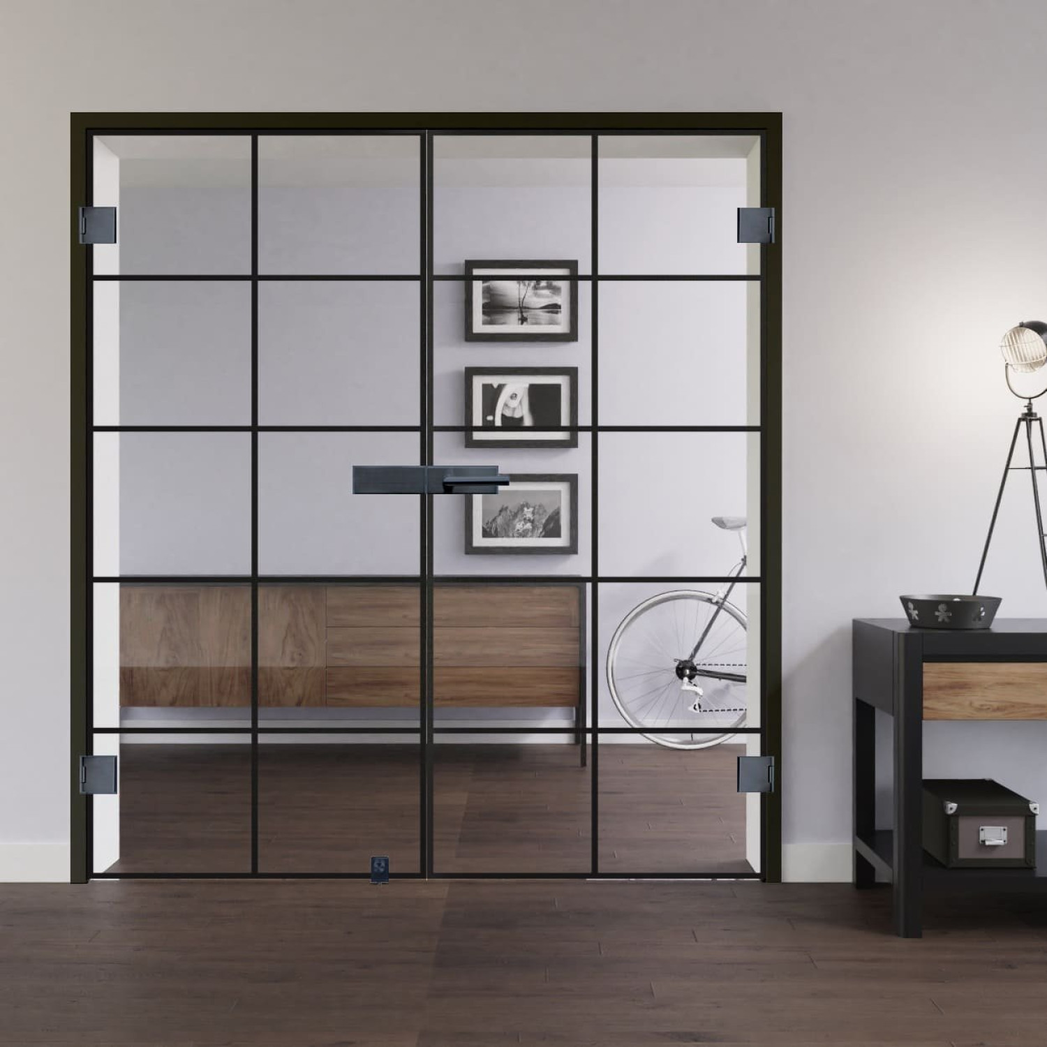 LIENBACHER GLAS Drzwi podwójne z całkowitego szkła Black Signature DFT 621 z paskami szkła przezroczystego