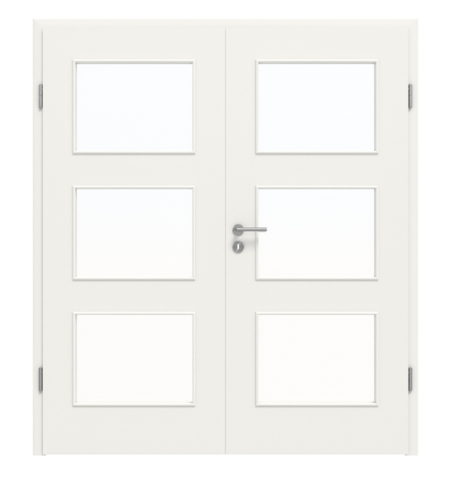 Widok z przodu białej, podobnej do RAL 9016 LA 11 Basic lakierowanej podwójnej drzwi, w tym ościeżnica - Huga