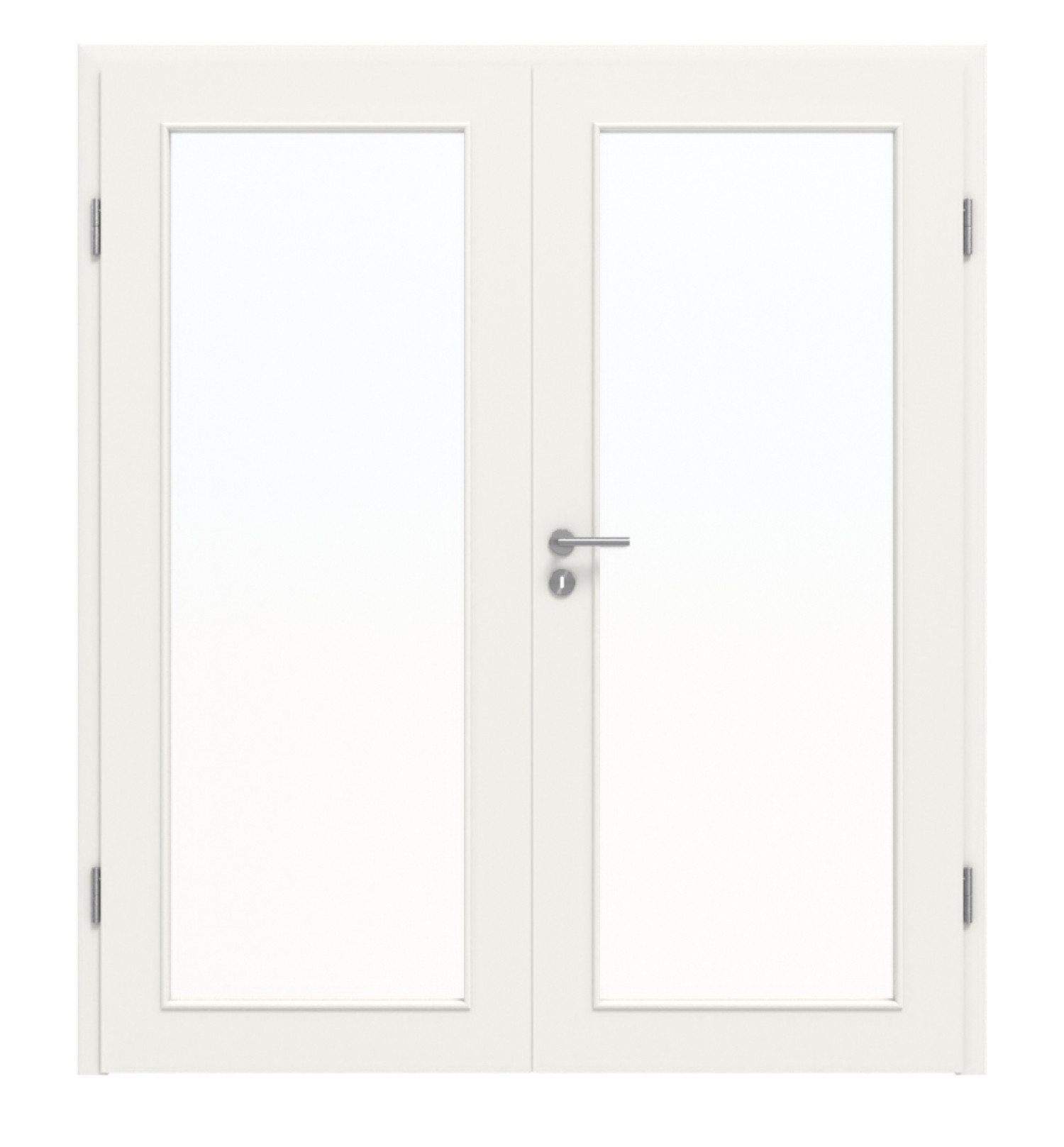 Widok z przodu białej podobnej do RAL 9016 LA 27 Basic lakierowanej podwójnej drzwi w komplecie z ościeżnicą - Huga