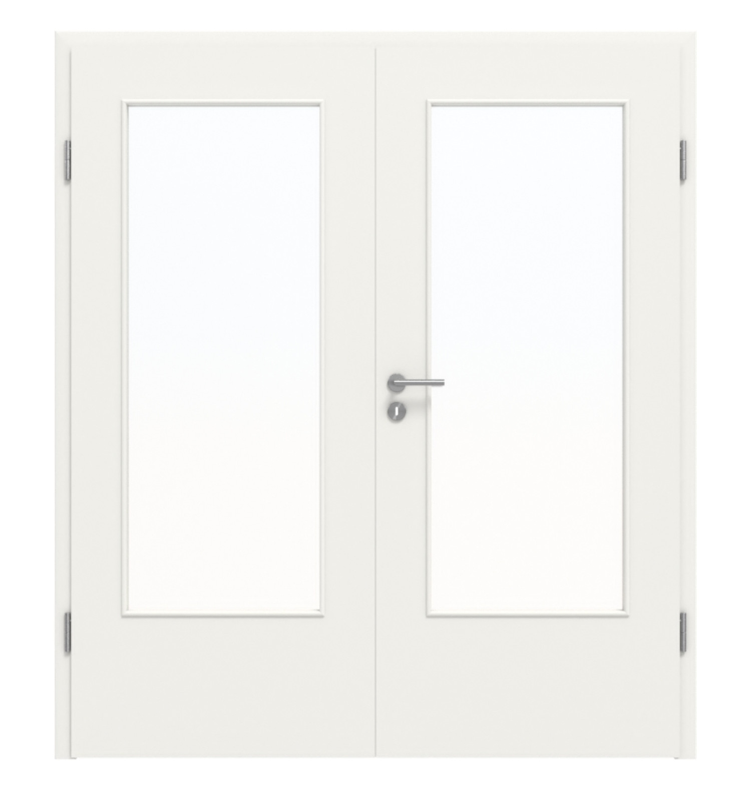 Widok z przodu białej podobnej do RAL 9016 drzwi podwójnych DIN-LA Basic lakierowanych z ościeżnicą - Huga