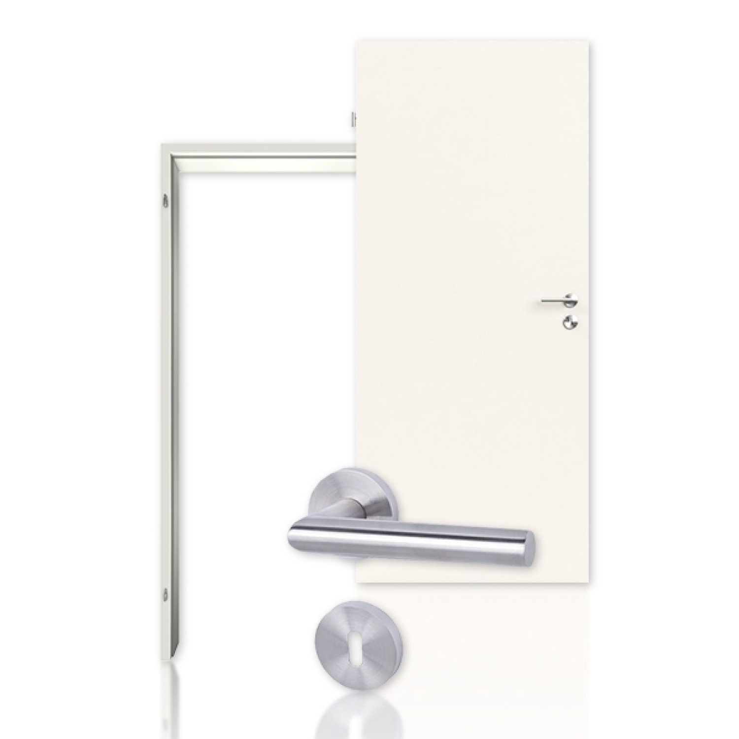 Obraz zestawu drzwi wewnętrznych Classic White 9010 WestaLack z ościeżnicą i klamką
