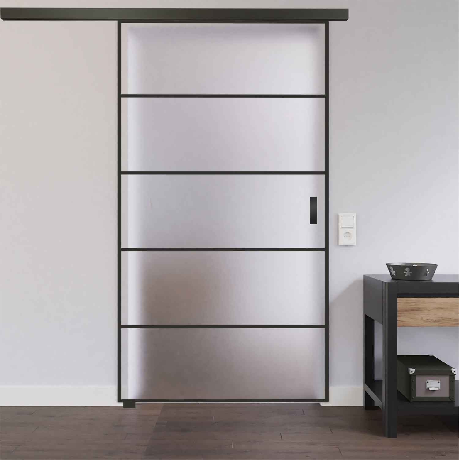 Widok Black Signature z paskami ST 620 Satynowe zestaw drzwi przesuwnych - system drzwi przesuwnych Lienbacher Glass