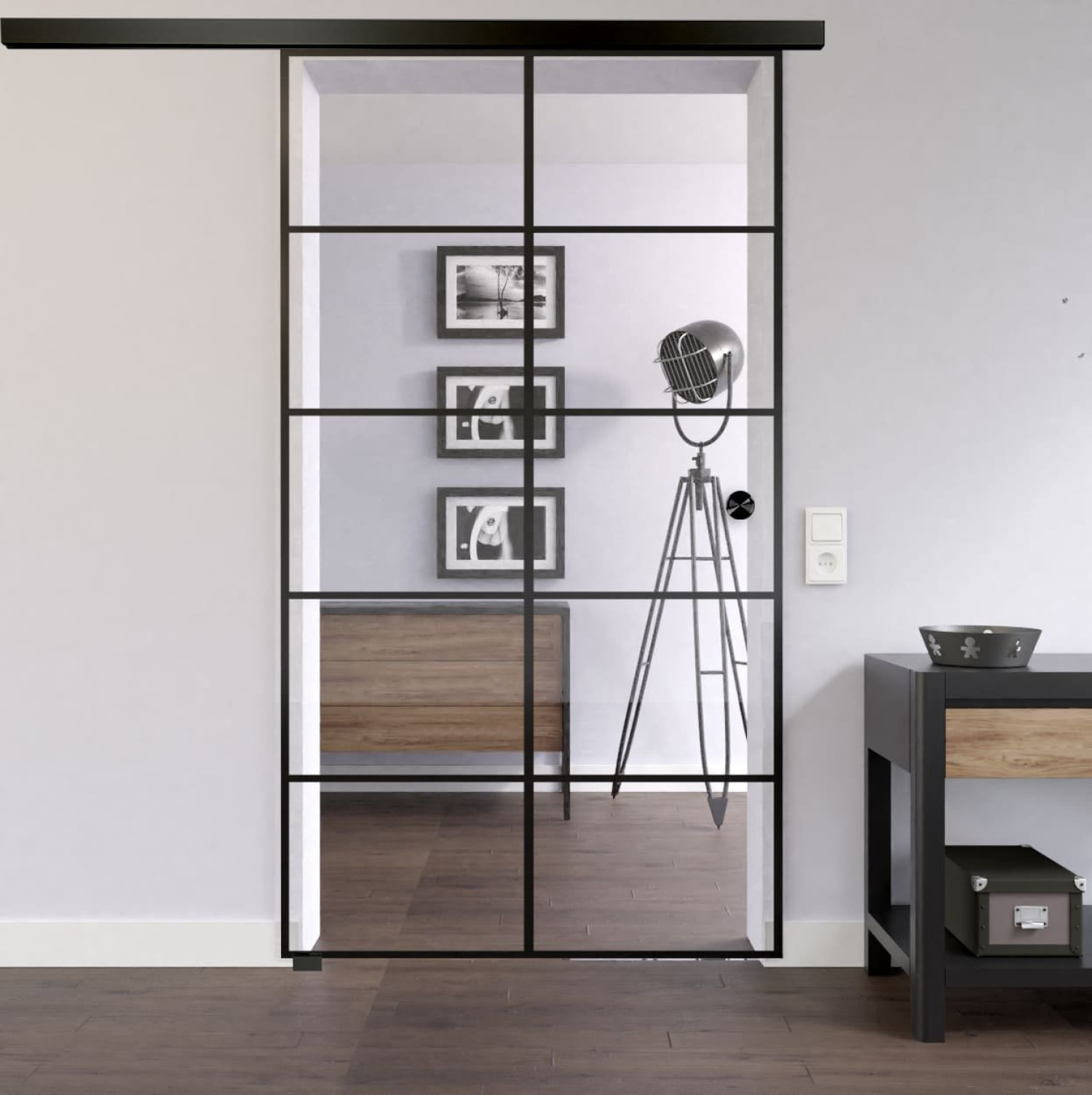 LIENBACHER GLAS Zestaw drzwi przesuwnych ze szkła całkowitego Black Signature ST 621 z paskiem szkła przezroczystego, w tym system drzwi przesuwnych