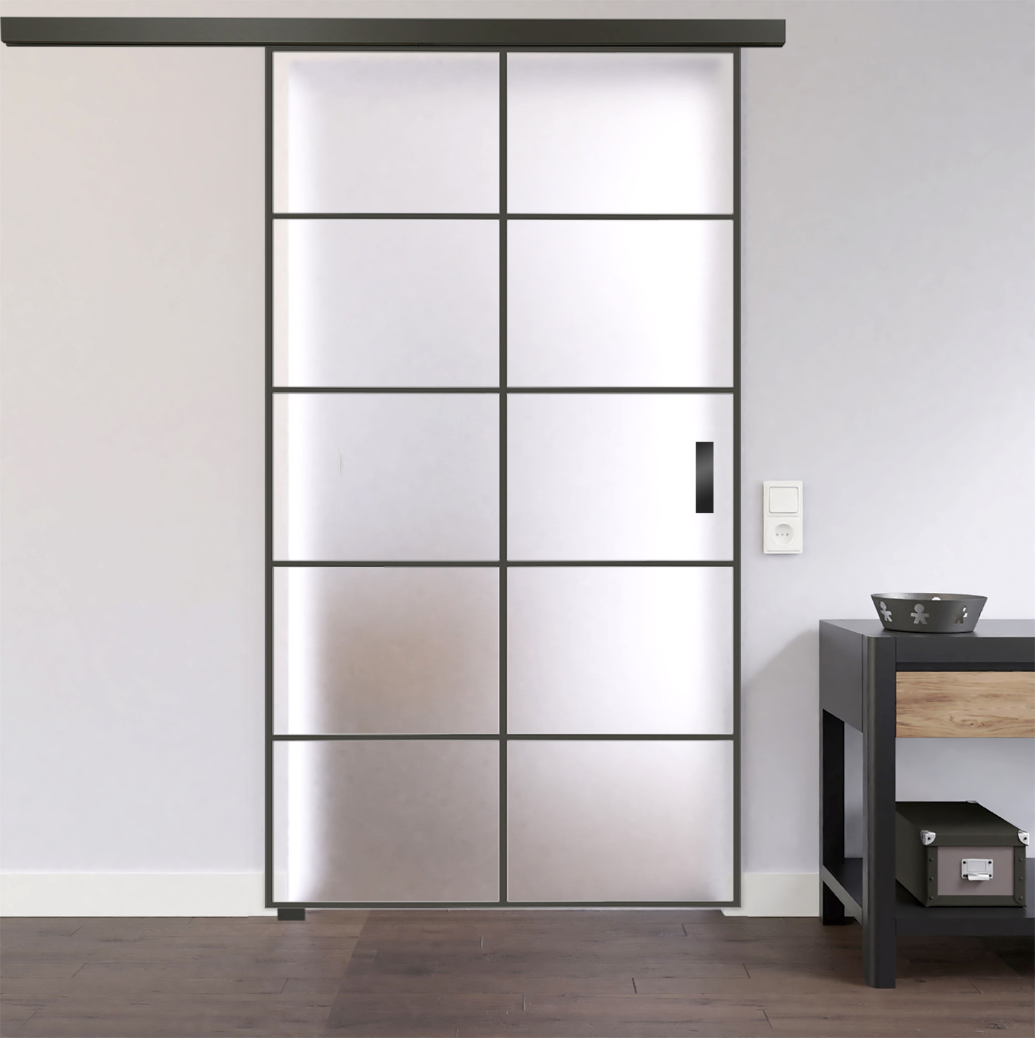 Widok Black Signature z paskami ST 621 Satynowe zestaw drzwi przesuwnych - system drzwi przesuwnych Lienbacher Glass