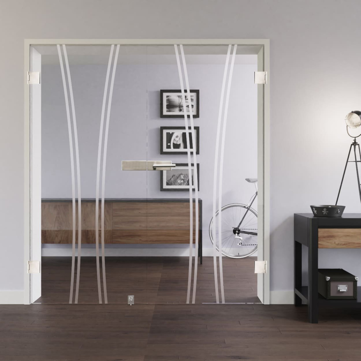 LIENBACHER GLAS Drzwi podwójne z całkowitego szkła Model 393 negatywne szkło przezroczyste