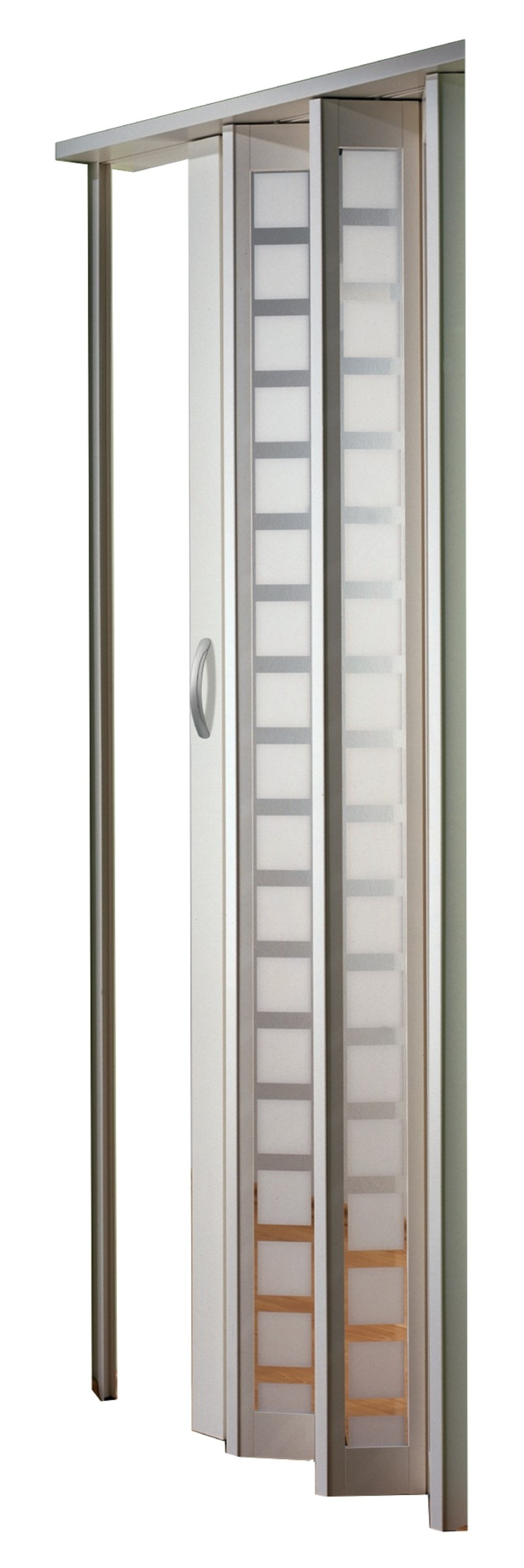 Nowa generacja Weiss z okienkiem w kratkę Biała satynowa drzwi składane - Marley_01