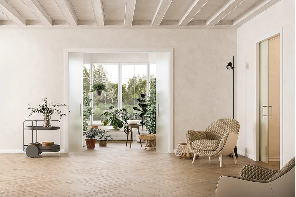 Milieu 1 Unico DF system drzwi przesuwnych do dwuskrzydłowych drzwi całoszklanych w ścianie murowanej - Eclisse