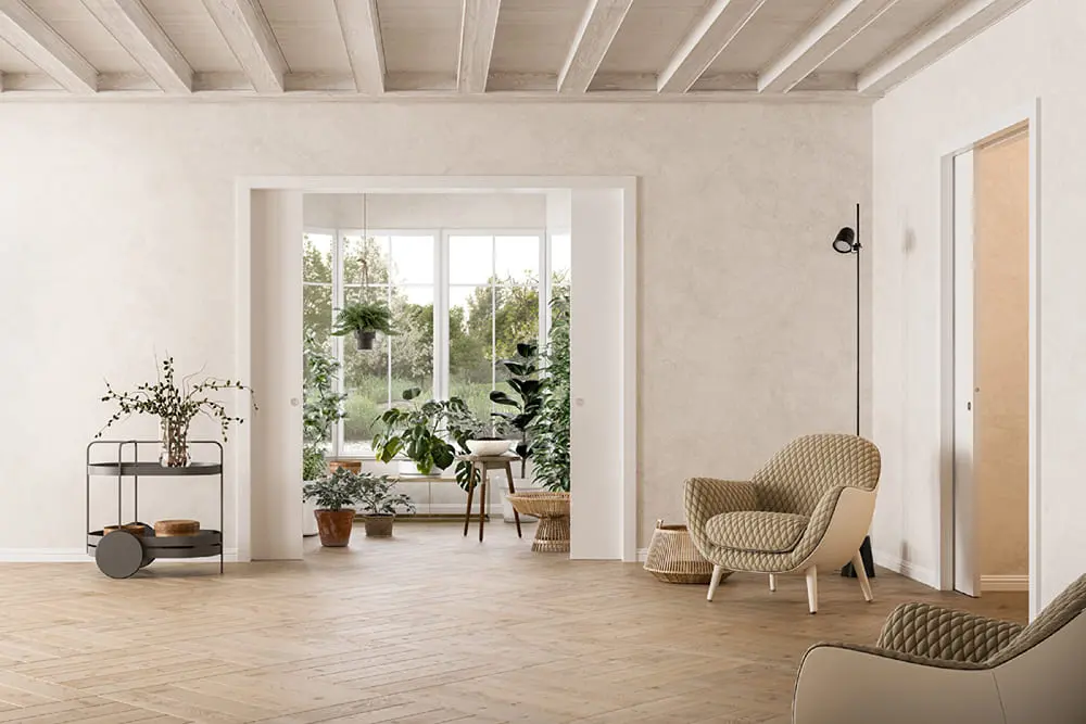 Aranżacja 1 Unico DF system drzwi przesuwnych do dwuskrzydłowych drzwi drewnianych w suchej zabudowie - Eclisse