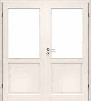 Zdjęcie modelu Kirsten LA-1G, litych stylowych drzwi dwuskrzydłowych z wycięciem na szybę i ościeżnicą - Jeld-Wen.