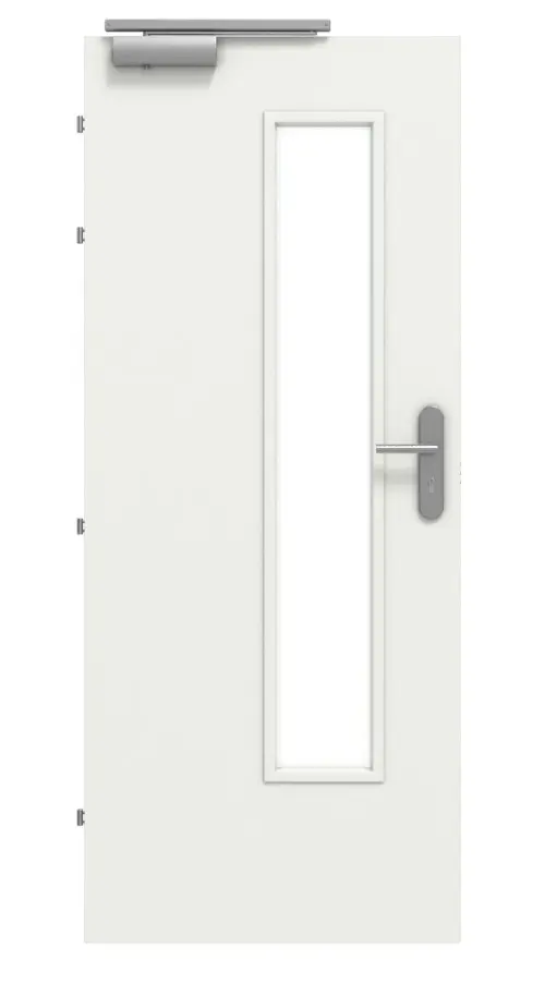 Widok frontowy zestawu drzwi przeciwpożarowych CLASSEN EI30 M3 RAL 9003 CPL z ościeżnicą blokową