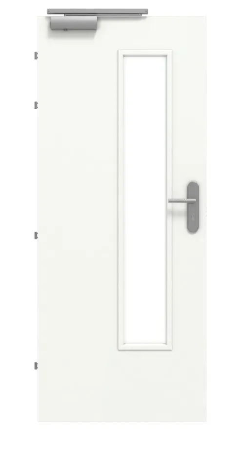 Widok frontowy zestawu drzwi przeciwpożarowych CLASSEN EI30 M3 biały CPL z ościeżnicą blokową