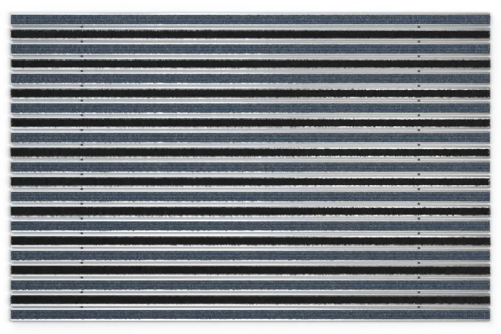 Widok z góry maty z profilu aluminiowego KLASSIK ryps T06PP niebieski/szary / Brush BL01 czarny - Entrada