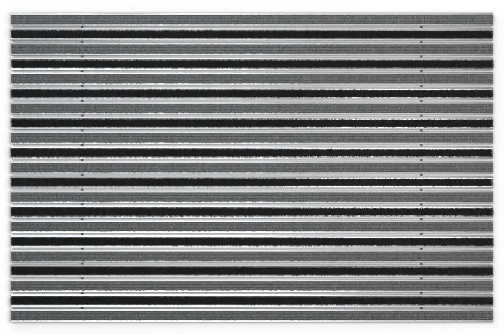 Widok z góry na matę z profilu aluminiowego KLASSIK ryps T05PP szary / Brush BL01 czarny - Entrada