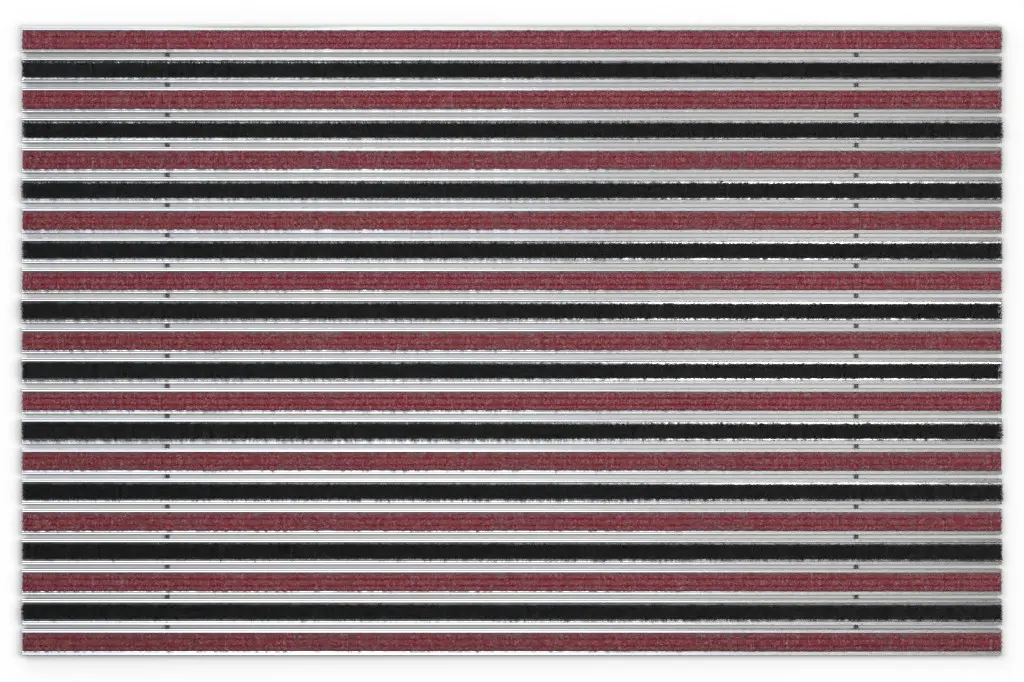 Widok z góry na matę z profilu aluminiowego KLASSIK ryps T09PP czerwony / Brush BL01 czarny - Entrada