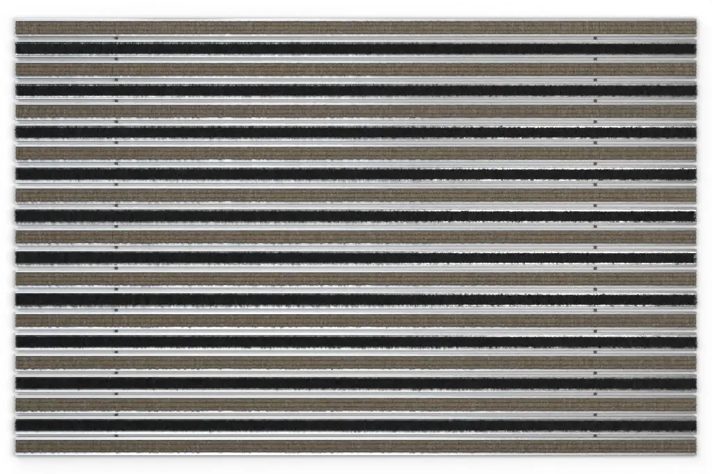 Widok z góry na matę z profilu aluminiowego KLASSIK ryps T12PP piaskowy / szczotka BL01 czarny - Entrada