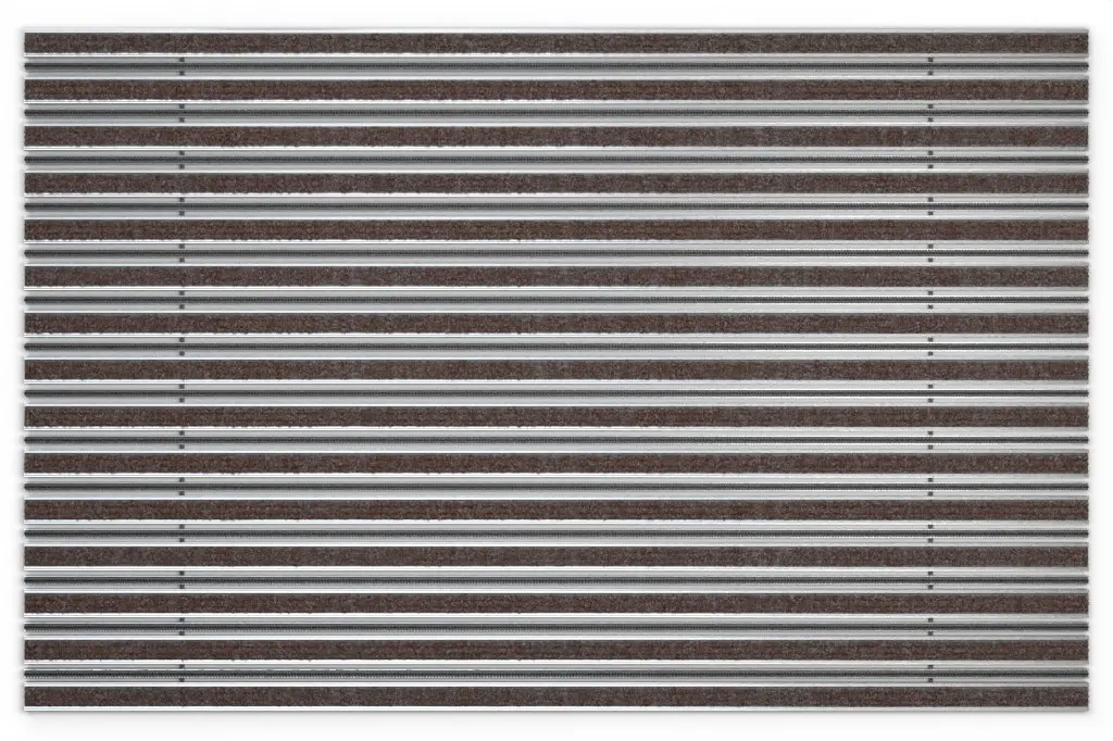 Widok z góry na matę z profilu aluminiowego KLASSIK ryps T08PP brązowy / miniszczotkę MB01 czarny - Entrada