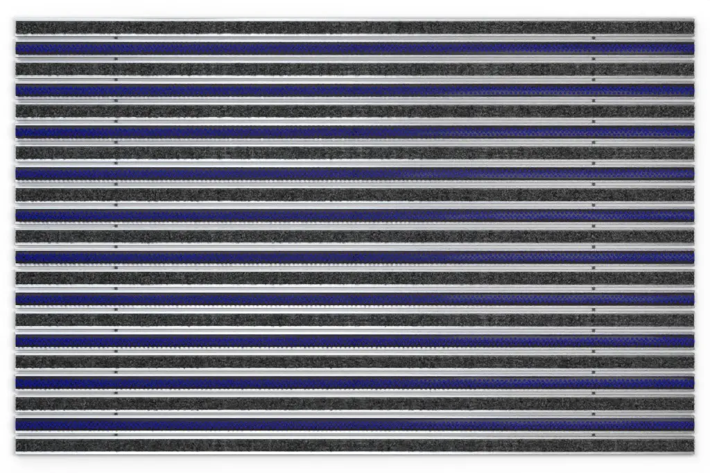 Widok z góry maty z profilu aluminiowego KLASSIK ryps T01PP czarny / Work B05 niebieski - Entrada