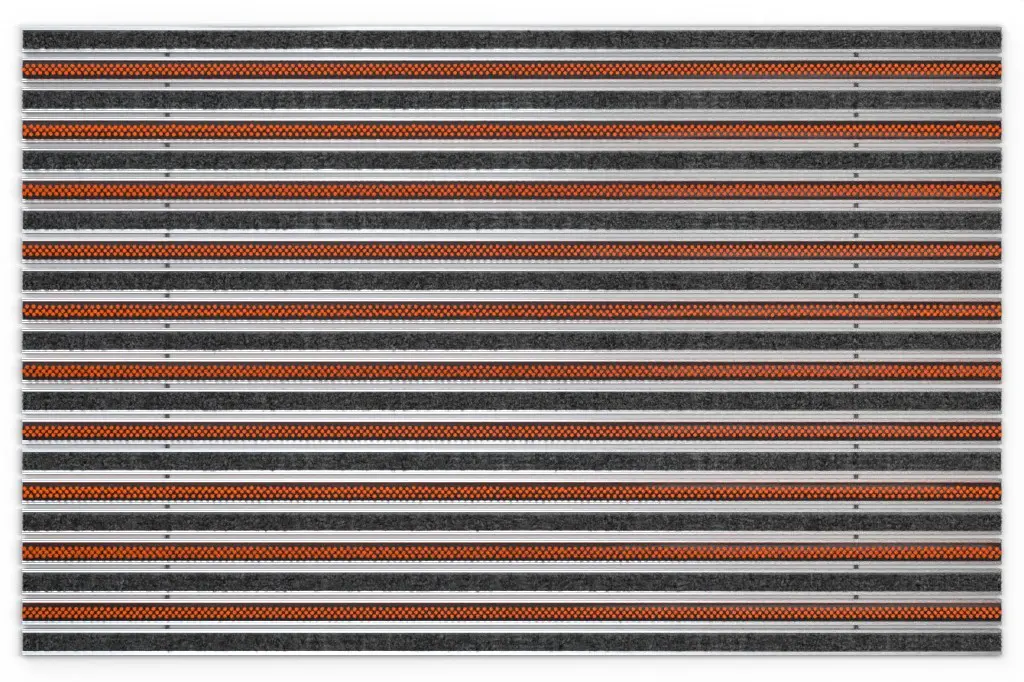 Widok z góry maty z profilu aluminiowego KLASSIK ryps T01PP czarny / Work B08 pomarańczowy - Entrada