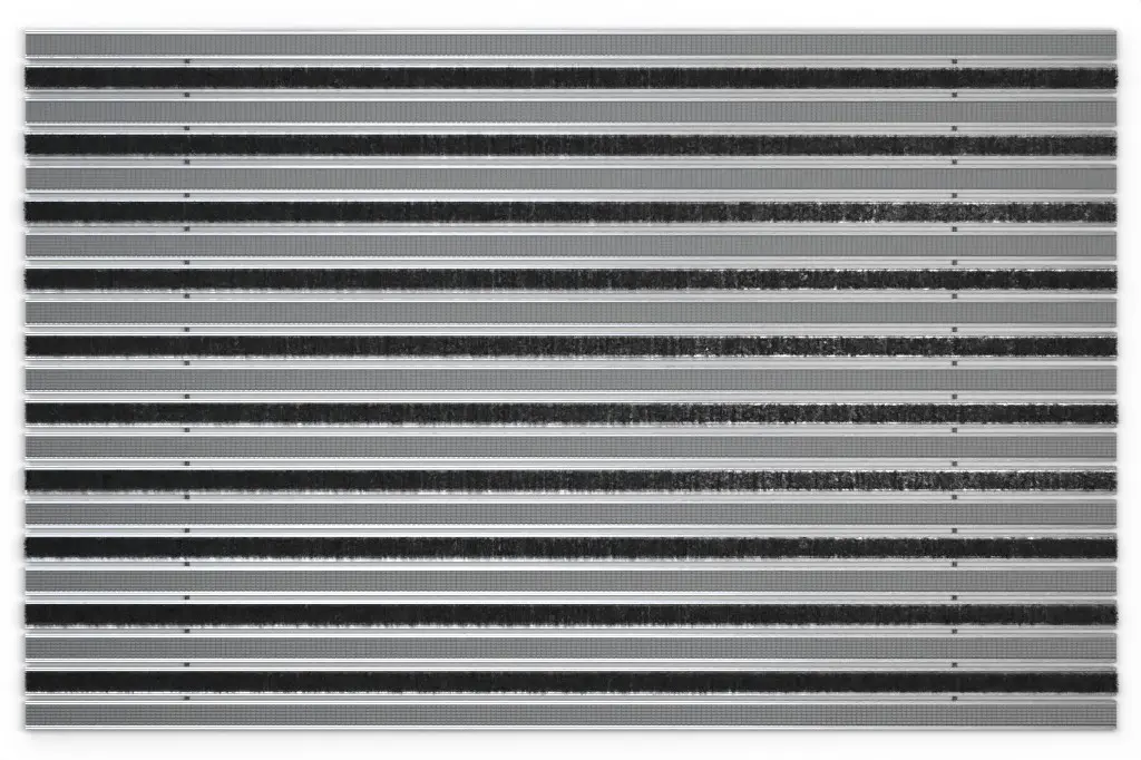 Widok z góry maty z profilu aluminiowego KLASSIK Safe R02V szary / Brush BL01 czarny - Entrada