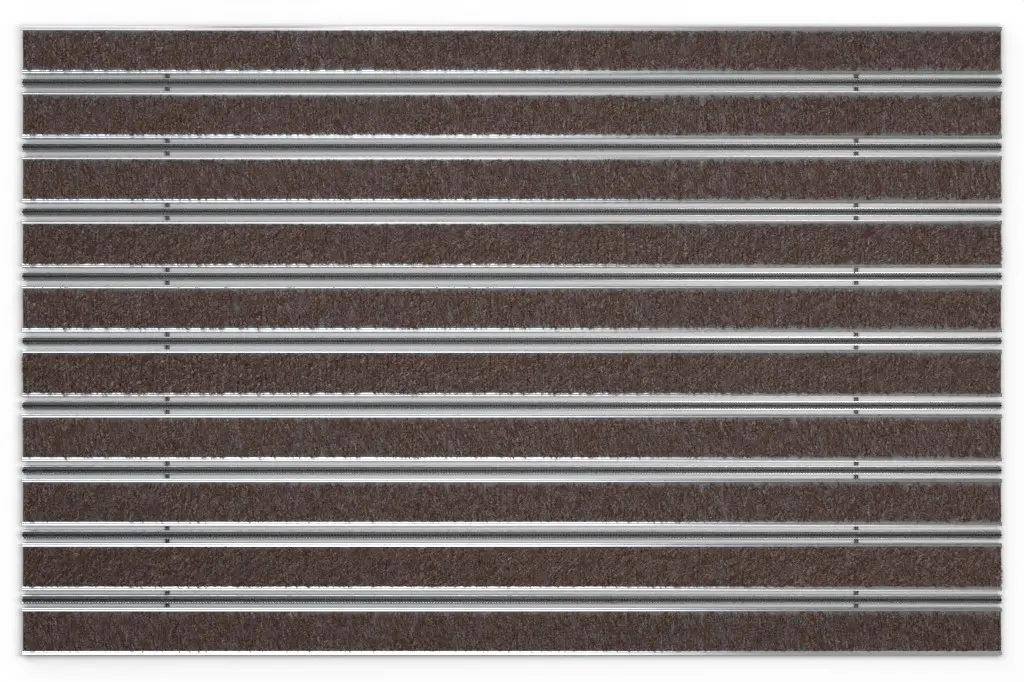 Widok z góry na matę z profilu aluminiowego ROYAL ryps T08PP brązowy / miniszczotka MB01 czarny - Entrada