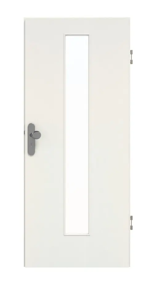 GARANT drzwi wejściowe do mieszkania biel ze strukturą Premium CePaL z przeszkleniem LA-4 na środku