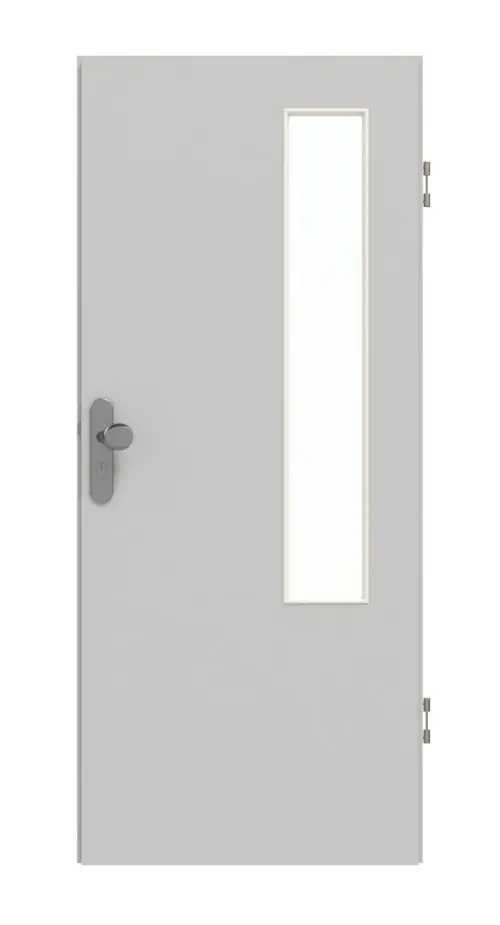 GARANT drzwi wejściowe do mieszkania D92-60 Dove Grey Resopal z przeszkleniem LA-5 po stronie zawiasów