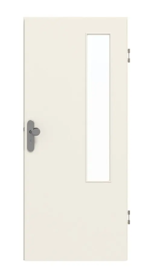 GARANT drzwi wejściowe do mieszkania biały lakier 9010 CePaL z przeszkleniem LA-5 po stronie zawiasów
