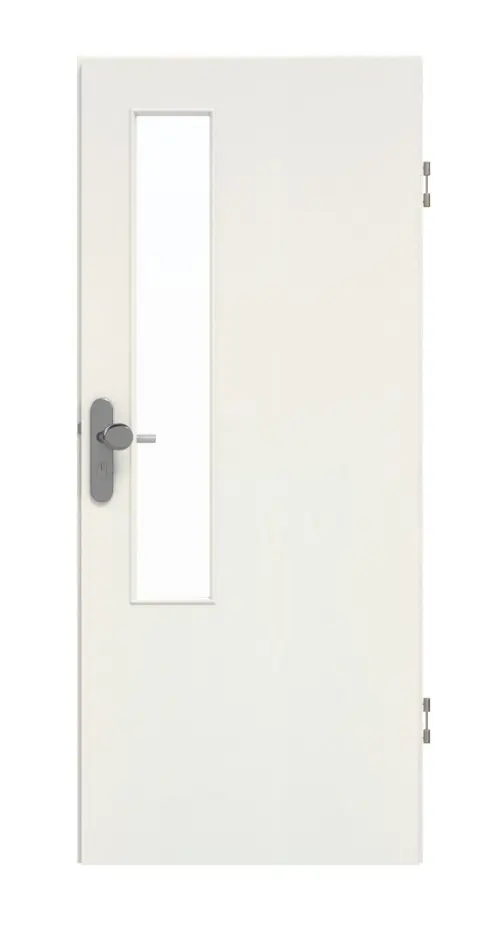 GARANT drzwi wejściowe do mieszkania biel ze strukturą Premium GCK08 z przeszkleniem LA-5 od strony zamka