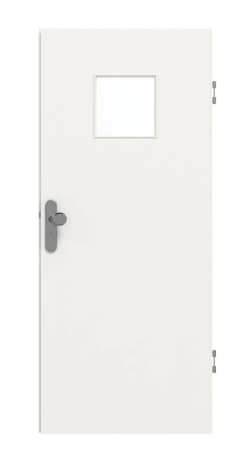 Drzwi wejściowe do mieszkania GARANT, biały lakier 9016, z przeszkleniem LA-7
