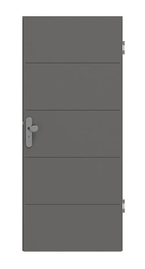 Widok frontowy drzwi wejściowych do mieszkania Signum 27 Hygge marki Huga, szary RAL 7037, lakier Concept