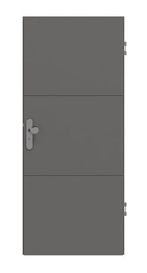 Widok frontowy drzwi wejściowych do mieszkania marki Huga Signum 31 Hygge szary RAL 7037 Lack Concept.