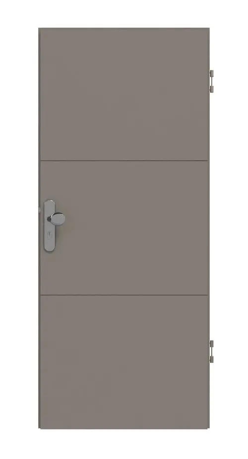 Widok frontowy drzwi wejściowych do mieszkania Signum 31 Basic lakierowanych taupe (kolor ciemnoszaro-brązowy) RAL 7048 - Huga