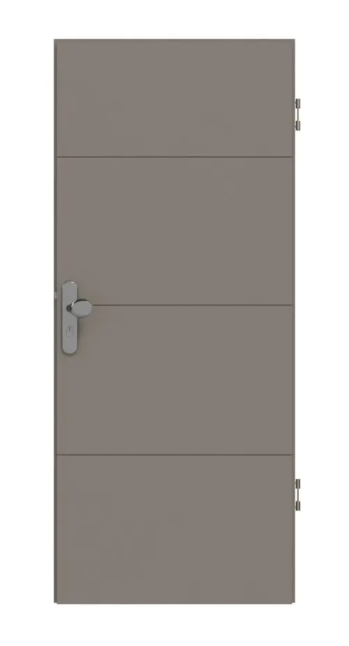 Widok frontowy drzwi wejściowych do mieszkania Signum 34 Basic lakierowane taupe (kolor ciemnoszaro-brązowy) RAL 7048 - Huga