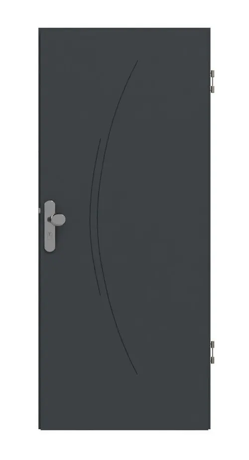 Widok frontowy drzwi wejściowych do mieszkania Signum 49 Basic lakierowanych, antracyt RAL 7016 - Huga