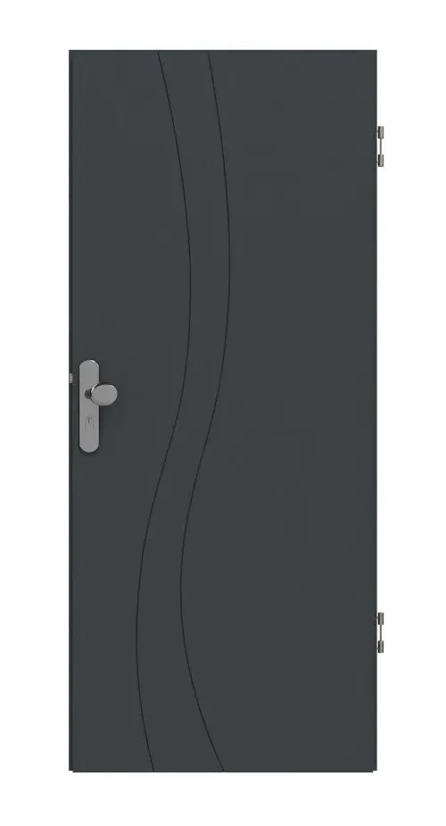 Widok frontowy drzwi wejściowych do mieszkania Signum 51 Basic lakierowanych, antracyt RAL 7016 - Huga