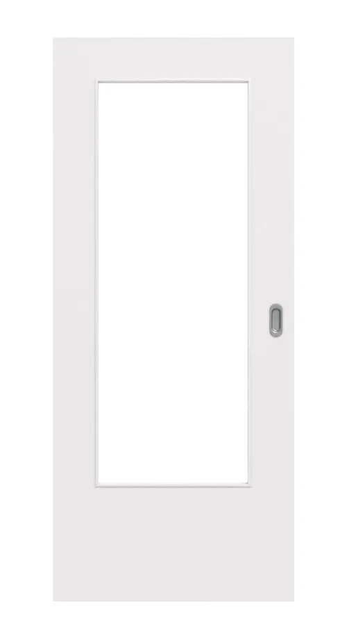 Widok frontowy drzwi przesuwnych do pomieszczeń wilgotnych Optima Primata biało-szary HPL LÖ 23 - Jeld-Wen