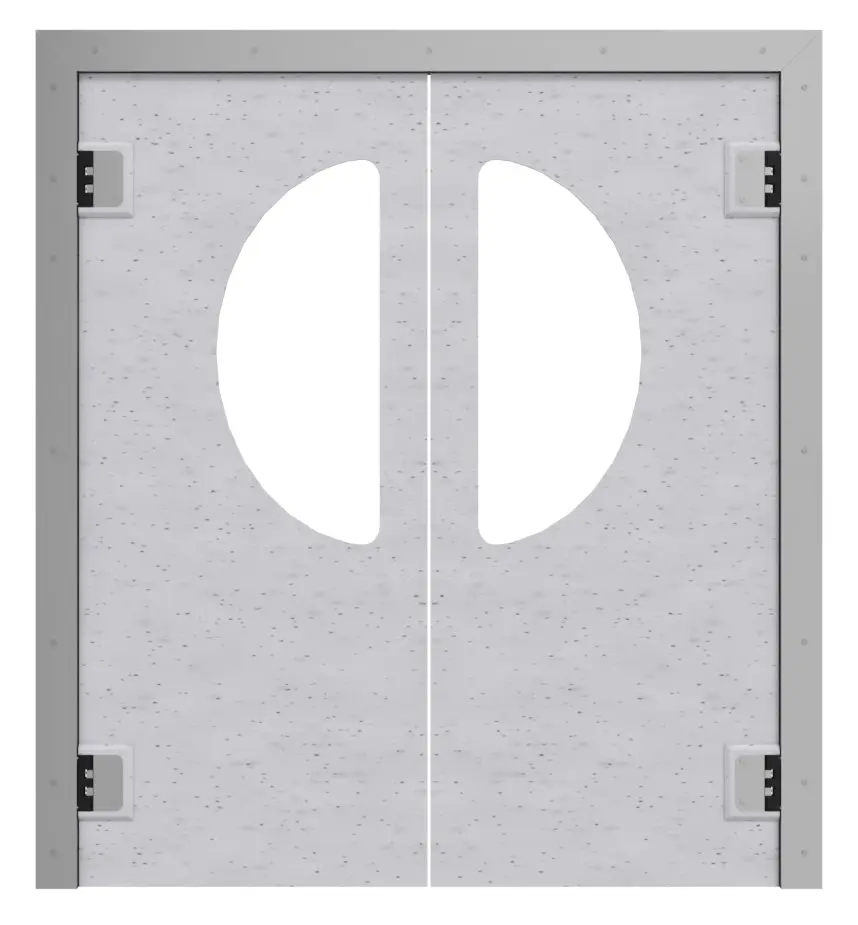 HÖRMANN dwuskrzydłowe drzwi wahadłowe z tworzywa sztucznego granit z przeszkleniem półokrągłym wraz z ramą osłonową