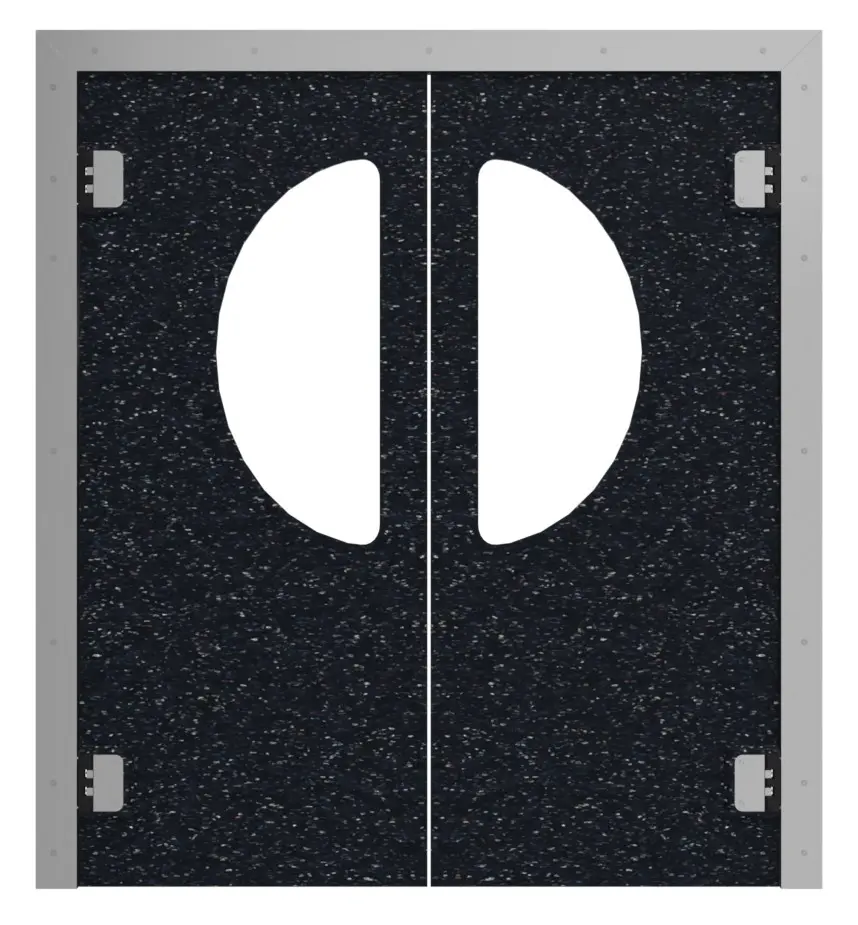 HÖRMANN 2-skrzydłowe drzwi wahadłowe z tworzywa sztucznego czarny Bunt z półokrągłym przeszkleniem w zestawie z ramą osłonową