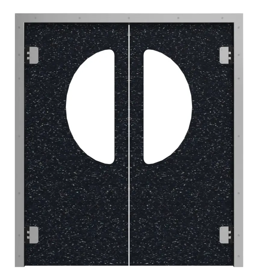 HÖRMANN podwójne drzwi wahadłowe z tworzywa sztucznego czarny Bunt z półokrągłym przeszkleniem wraz z ościeżnicą opaskową