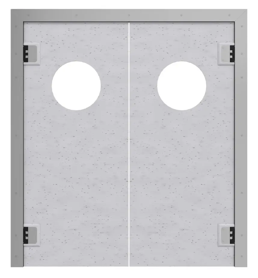 HÖRMANN 2-skrzydłowe drzwi wahadłowe z tworzywa sztucznego, granit, z przeszkleniem, zaokrąglone, z ramą osłonową