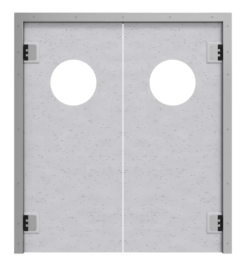 HÖRMANN 2-skrzydłowe drzwi wahadłowe z tworzywa sztucznego, granit, z przeszkleniem, zaokrąglone, w tym ościeżnica opaskowa